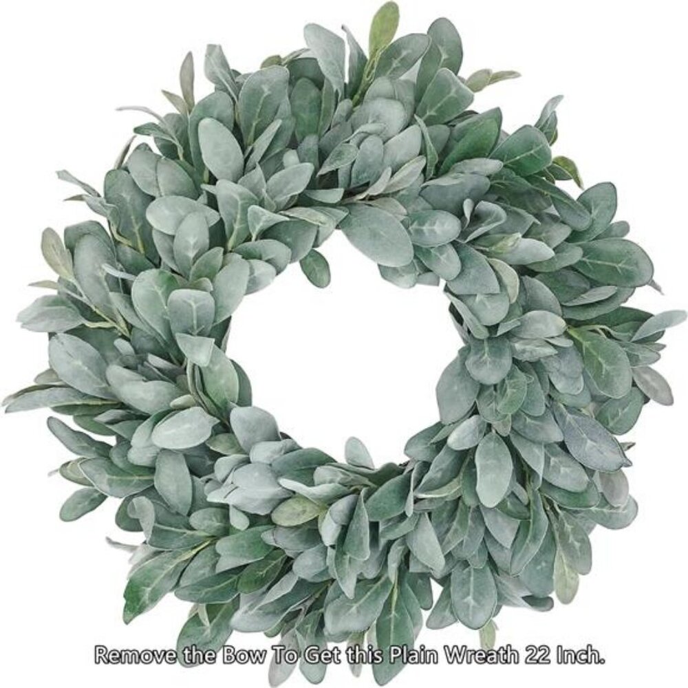 22 Inch Flocked Lambs Ear Wreaths for Front Door Wreaths for All Seasons Spring - Picture 2 of 6
